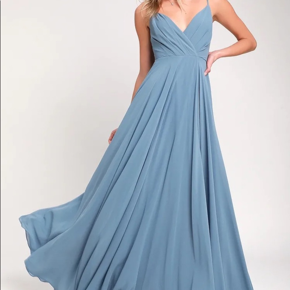 Lulus All About Love Slate Blue Maxi Dress size Medium
